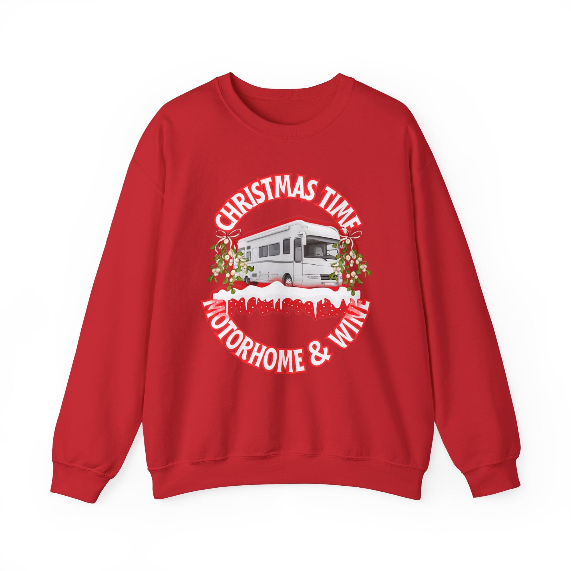 Christmas Time, Motorhome and Wine Christmas Unisex Heavy Blend™ Crewneck Sweatshirt