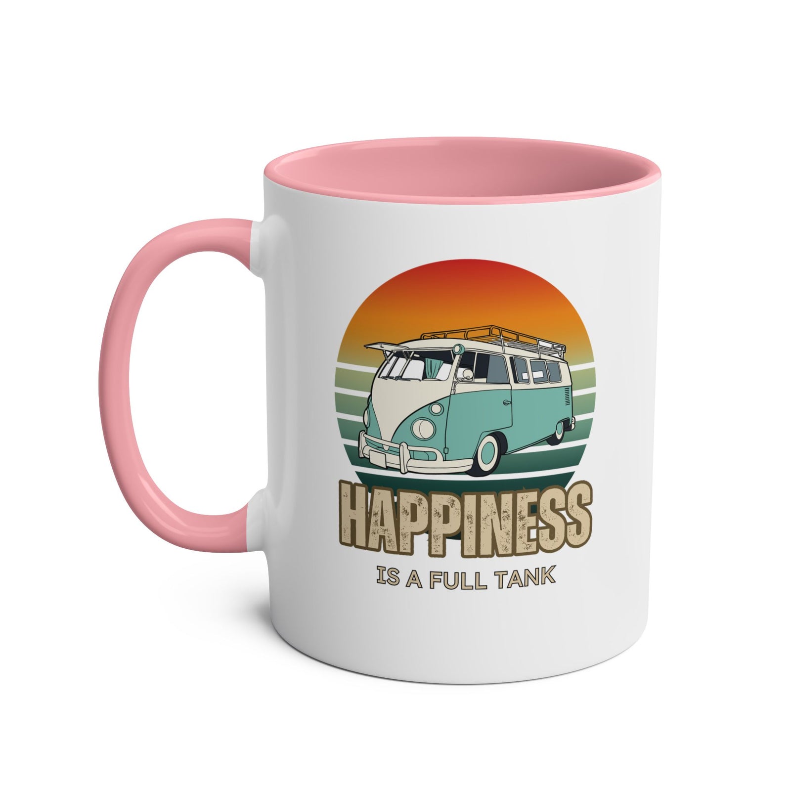 Happiness Is A Full Tank Campervan Mug Two-Tone Coffee Mugs, 11oz