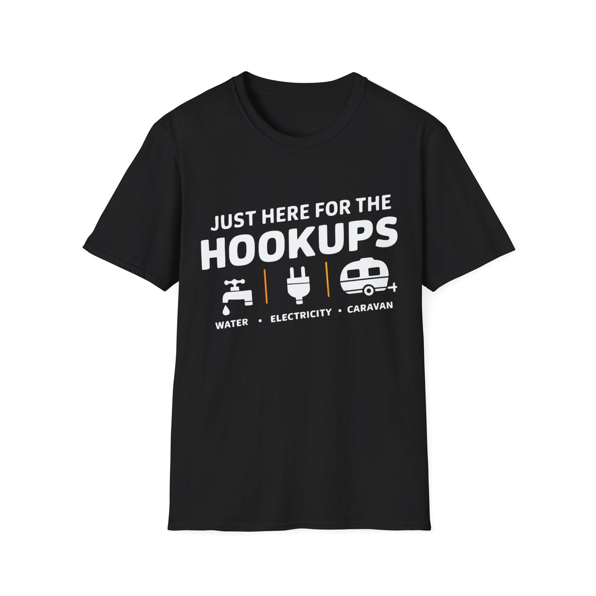 Just Here for the Hookups Water Electricity Caravan T-Shirt - RVTees